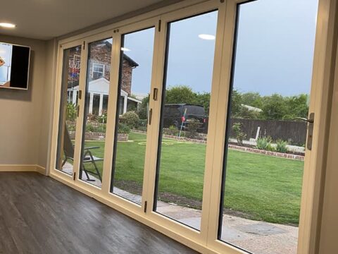 Timber bifolds — 4-panel bifold set — York. Handcrafted timber by Bailey Hague Joinery, Yorkshire.