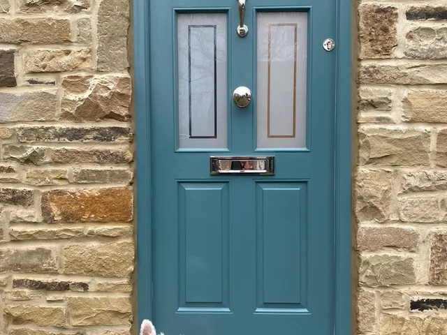 Teal timber front door, Boston Spa