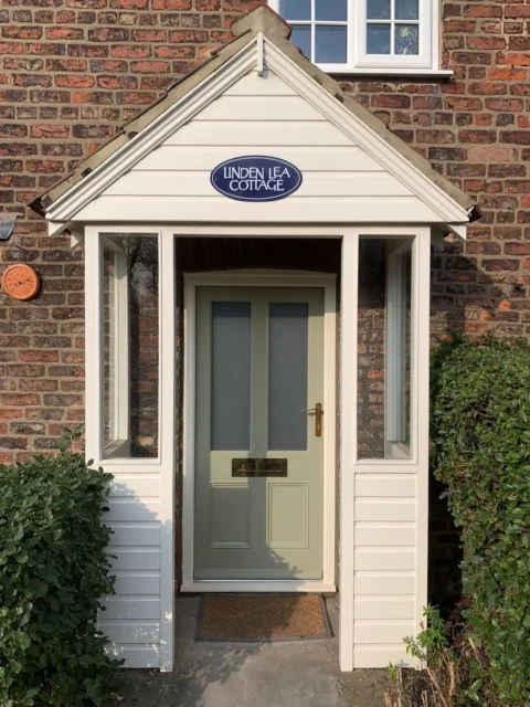 A-Rated — Wooden front door — Harrogate. Handcrafted timber by Bailey Hague Joinery, Yorkshire.