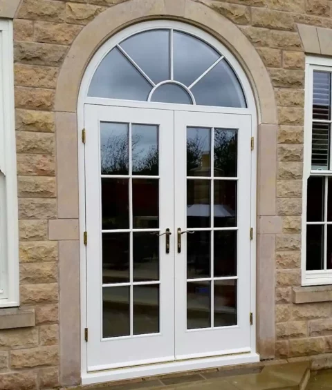 Bespoke French — Wooden double doors — Wetherby. Handcrafted timber by Bailey Hague Joinery, Yorkshire.