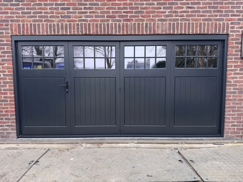 Anthracite · 4-Leaf — Side-hinged with glazed top lights — Yorkshire. Handcrafted timber by Bailey Hague Joinery, Yorkshire.