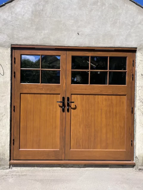 6-Pane Top — Oak coach doors — York. Handcrafted timber by Bailey Hague Joinery, Yorkshire.