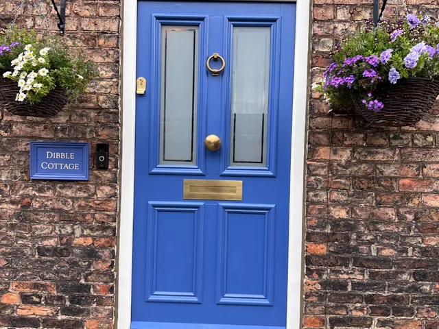 Blue Victorian front door, Dibble Cottage, Ripon