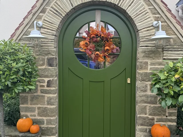 Bespoke green gothic-arched front door, Wetherby