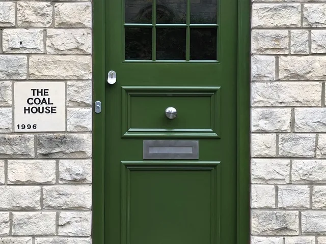 Traditional green cottage front door, Wetherby